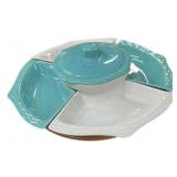 Vintage 1960s Teal & White Lazy Susan