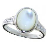 Elegant Cabochon Mother of Pearl & Diamond Ring