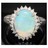 Platinum 1.61 ct Natural Opal & Diamond Ring