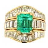 18k Gold 6.36 ct Emerald & Diamond 2pc Ring Set