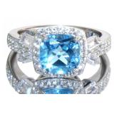 Cushion Cut 2.70 ct Blue Topaz Designer Ring