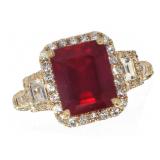 14k Gold 4.57 ct Radiant Ruby & Diamond Ring