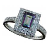 Emerald Cut Mystic Topaz & Diamond Ring