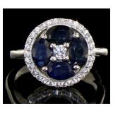 Genuine 2.44 ct Sapphire & White Zircon Ring