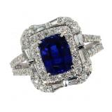 14k Gold 2.80 ct Cushion Sapphire & Diamond Ring