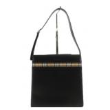 Burberry Black Leather w/ Nova Check Trim Handbag