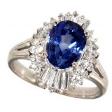 Platinum 3.80 ct Natural Sapphire & Diamond Ring