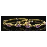 Genuine Amethyst Hammered Large Hoop Earrings