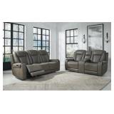 Ashley Card Player Sofa & Love W/ Heat & Massage