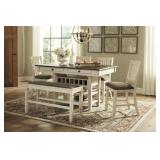 Ashley Bolanburg Bar Table + 4 Stools & Bench