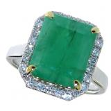 14k Gold 6.63 ct GIA Emerald & Diamond Ring