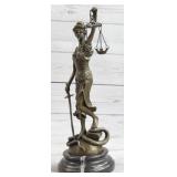 BRONZE "BLIND LADY JUSTICE" SCULPTURE ON MARBLE