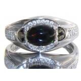 Natural Cabochon Black Opal Ring