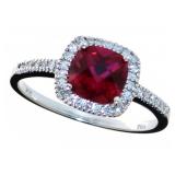 10kt Gold Cushion Cut Ruby & Diamond Ring