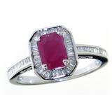 14kt Gold Natural Ruby & Baguette Diamond Ring