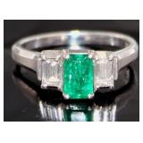 Platinum 1.17 ct Natural Emerald & Diamond Ring