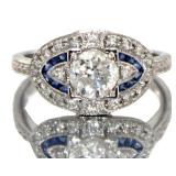 18k Gold 1.62 ct Diamond & Sapphire Deco Ring