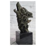 Bronze "Howling Wolf" Bust On Marble Base