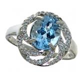 Oval Natural Blue Topaz & Diamond Ring