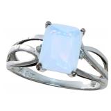 Radiant Cut Natural White Opal & Diamond Ring