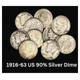 (100 pc) 1916-1963 US 90% Silver Dime Collection