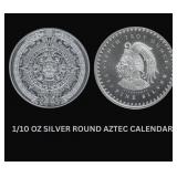 1/10 OZ SILVER ROUND AZTEC CALENDAR