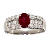 Platinum 1.44 ct Natural Ruby & Diamond Ring