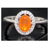 Oval Natural Fire Opal & Zircon Dinner Ring