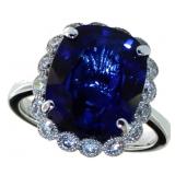 14kt Gold 9.32 ct Cushion Sapphire & Diamond Ring