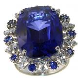 14kt Gold 24.22 ct Cushion Sapphire & Diamond Ring