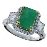 14k Gold 3.88 ct GIA Emerald & Diamond Ring