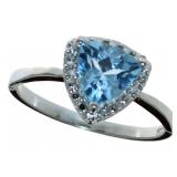 Trillion Cut Natural Sky Blue Topaz & Diamond Ring