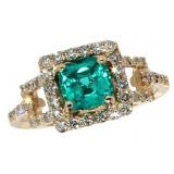 14k Gold 1.91 ct Cushion Paraiba & Diamond Ring