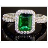 Brilliant Radiant Cut Emerald & White Topaz Ring