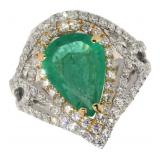 18k Gold 3.76 ct Natural Emerald & Diamond Ring