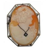 14kt Gold Large Cameo & Diamond Pendant/Brooch