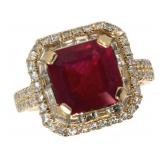 14k Gold 5.04 ct Emerald Cut Ruby & Diamond Ring