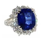 18k Gold 11.02 ct Cushion Sapphire & Diamond Ring