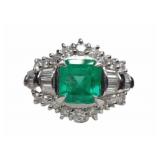Platinum 1.86 ct Natural Emerald & Diamond Ring