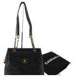 CHANEL Black Leather Turn Lock Shoulder Bag