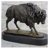 BRONZE BUFFALO SCULPTURE ON MARBLE BASE BY BARYE