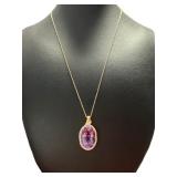 14kt Gold Oval 4.25 ct Amethyst & Diamond Necklace