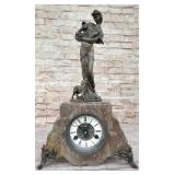 French Bronze & Marble Art Deco Clock by Moreau