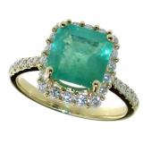 14k Gold 3.88 ct GIA Emerald & Diamond Ring