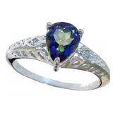 Pear Cut Natural Rainbow Topaz & Diamnd Ring