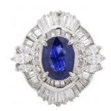 Platinum 4.47 ct Natural Sapphire & Diamond Ring