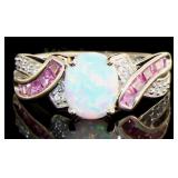 8Elegant Opal & Pink Topaz Dinner Ring