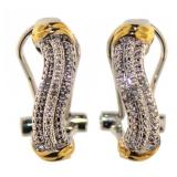 Two Tone Diamond Accented French Lock Earrings