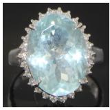 Platinum 8.44 ct Aquamarine & Diamond Ring