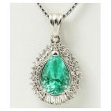 Platinum 2.24 Emerald & Diamond Pendant Necklace